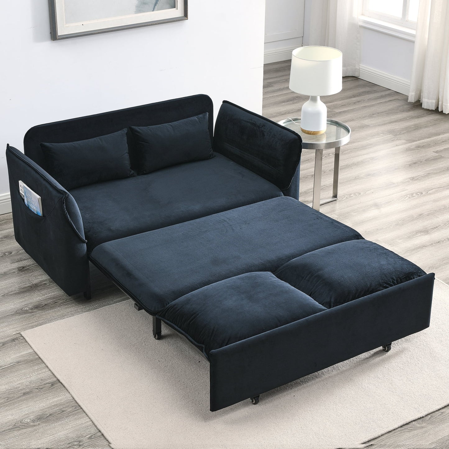Muumblus 57" Pull Out Sofa Bed, Convertible Adult Sleeper Sofa Bed with Cushions&Throw