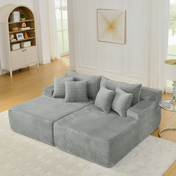 Muumblus 83" Oversized Double Chaise Lounge Chair Indoor, Modern Boneless Plush Corduroy Upholstered Modural Sectional Sleeper Cloud Couch for Living Room Apartment