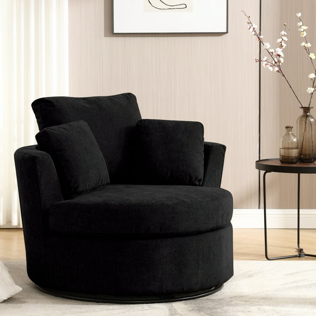 Muumblus Teddy Swivel Accent Chair Barrel Chair, Oversized Comfy Armchair with Pillows, Modern Leisure Sofa Chair for Living Room Bedroom, Ivory