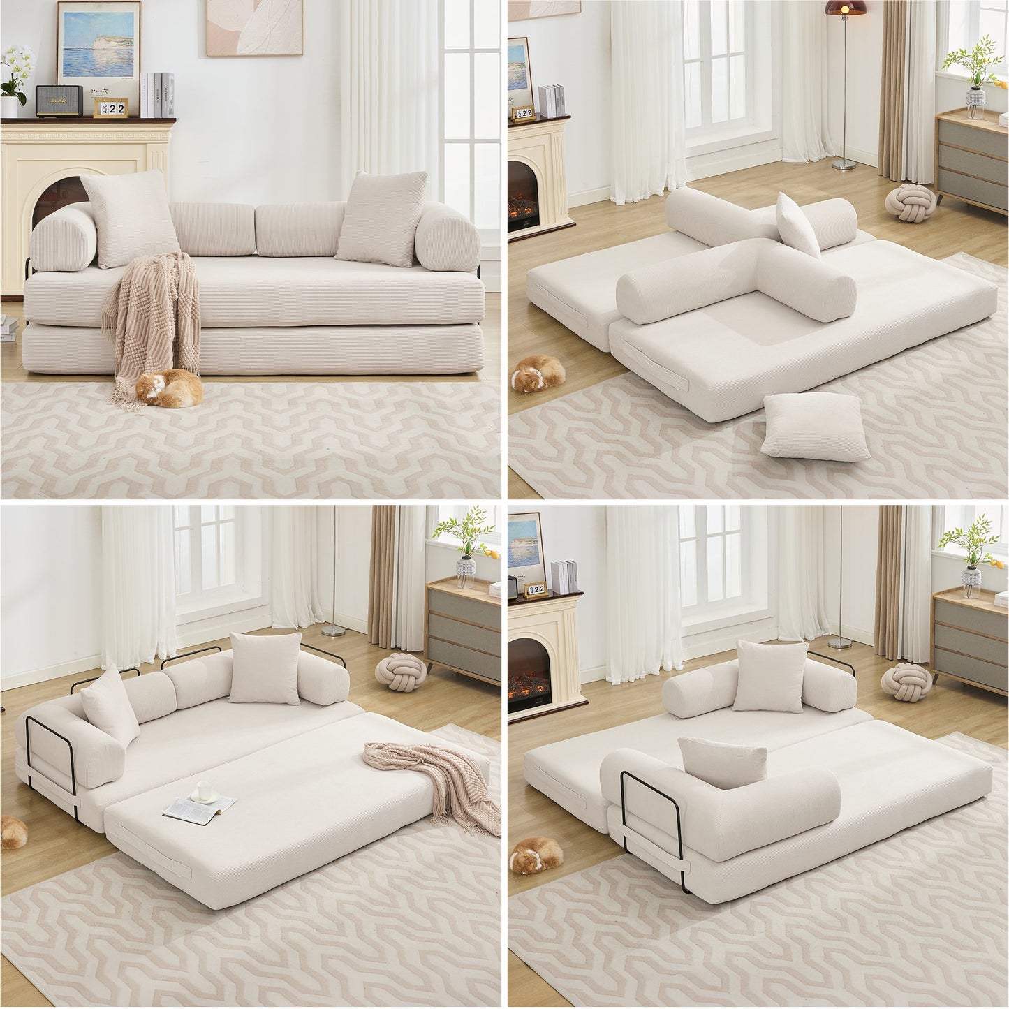 Muumblus Convertible Floor Futon Sofa Bed, Comfy Foldable Sleeper Cloud Couch for Living Room, Bedroom