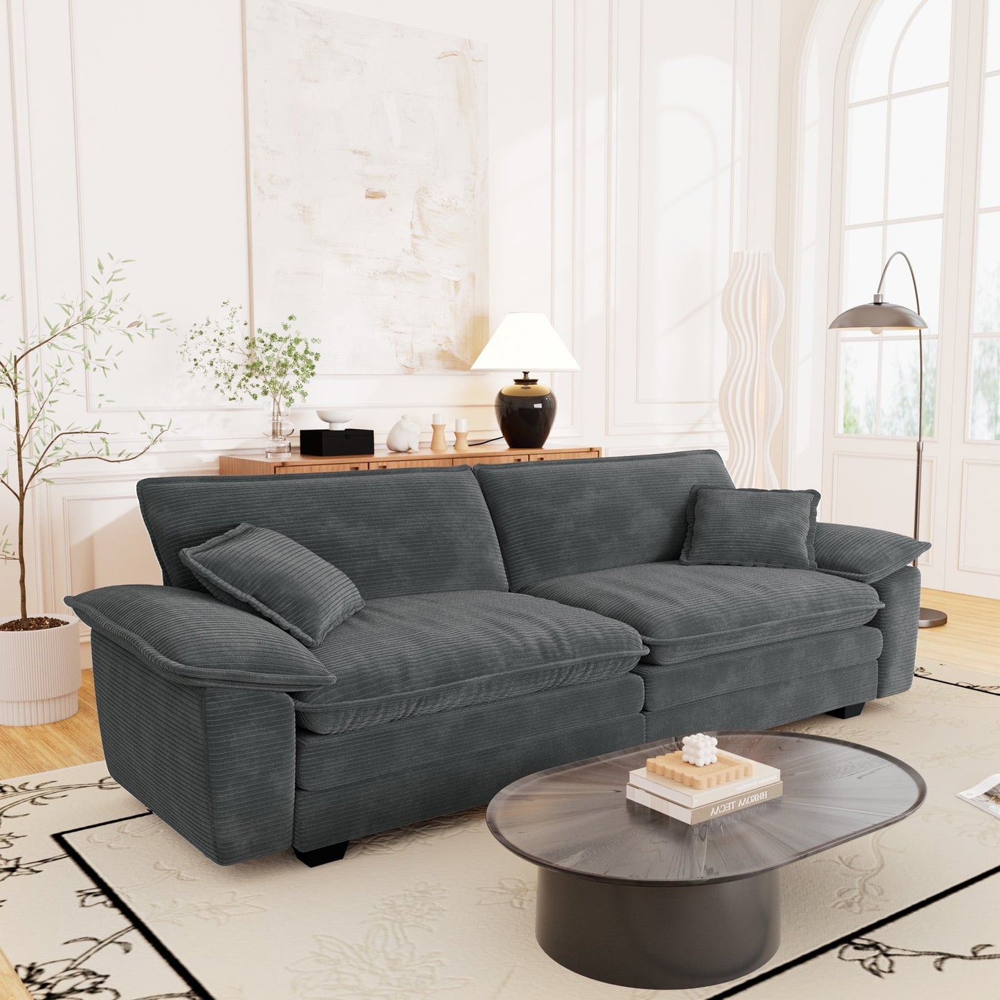 Muumblus Corduroy Loveseat Sofa, Upholstered 2-Seater Sleeper Couch for Living Room/Apt, Green