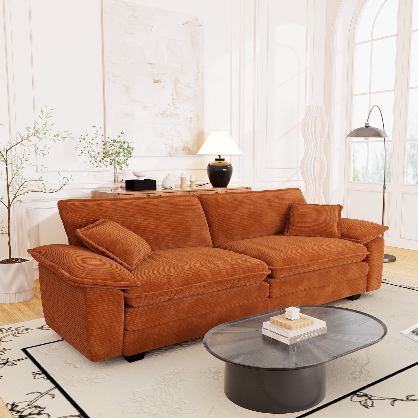 Muumblus Corduroy Loveseat Sofa, Upholstered 2-Seater Sleeper Couch for Living Room/Apt, Green