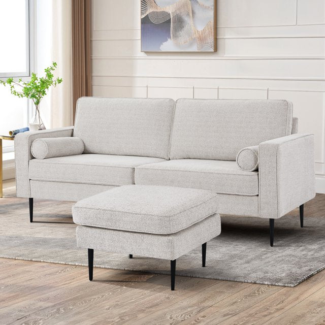 Muumblus Living Room Sectional Sofa with Chaise,3-Seater L Shaped Couch with Ottoman, Brown Faux Leather