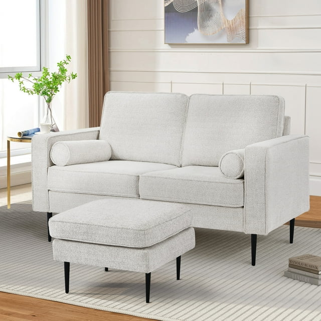 Muumblus Living Room Sectional Sofa with Chaise, L-Shaped Small Couch with Ottoman, Brown Faux Leather