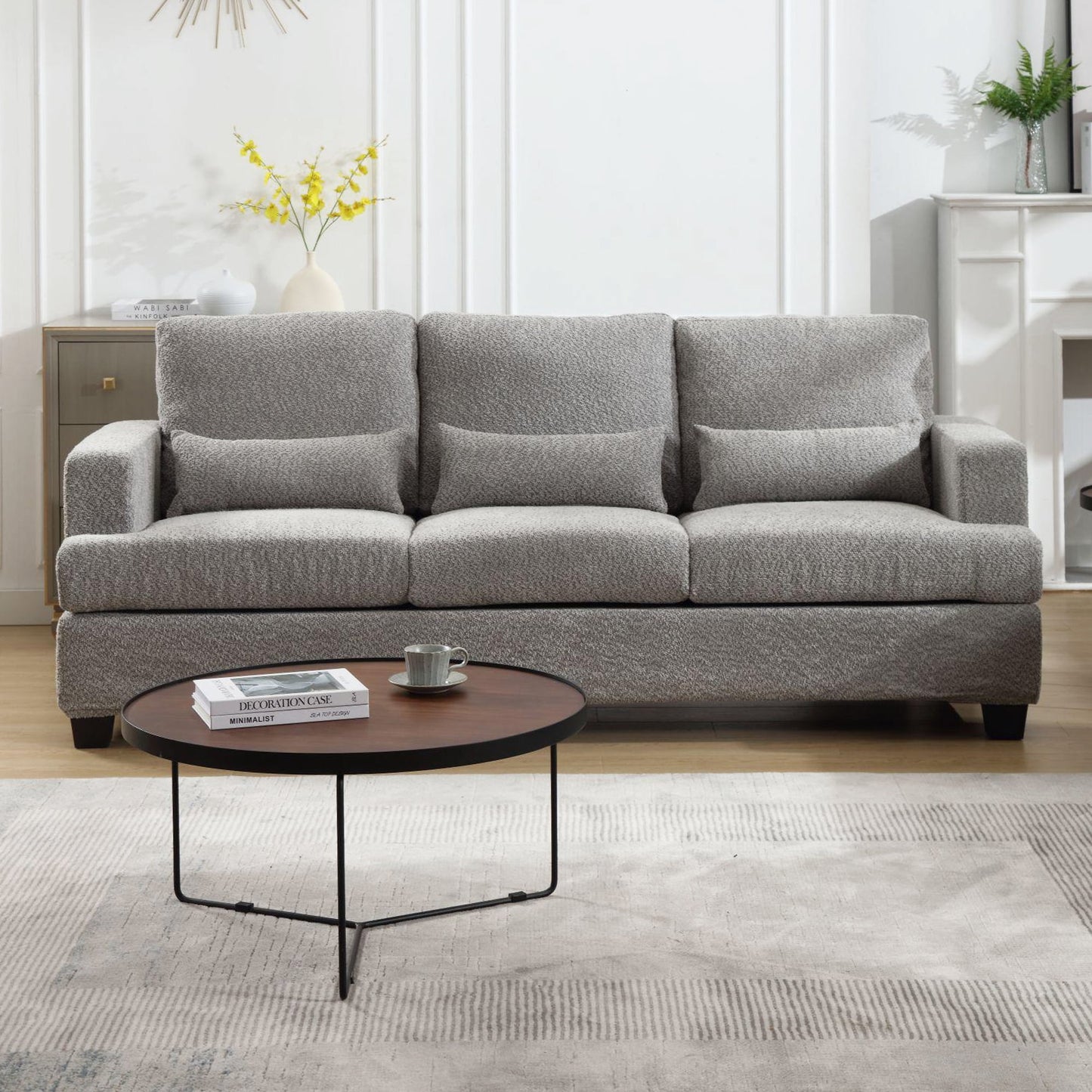 Muumblus Modern Single Sofa Chair, 37" Small Couch with 1 Waist Pillow, Removable Back Cushion, Living Room Set, White Fabric