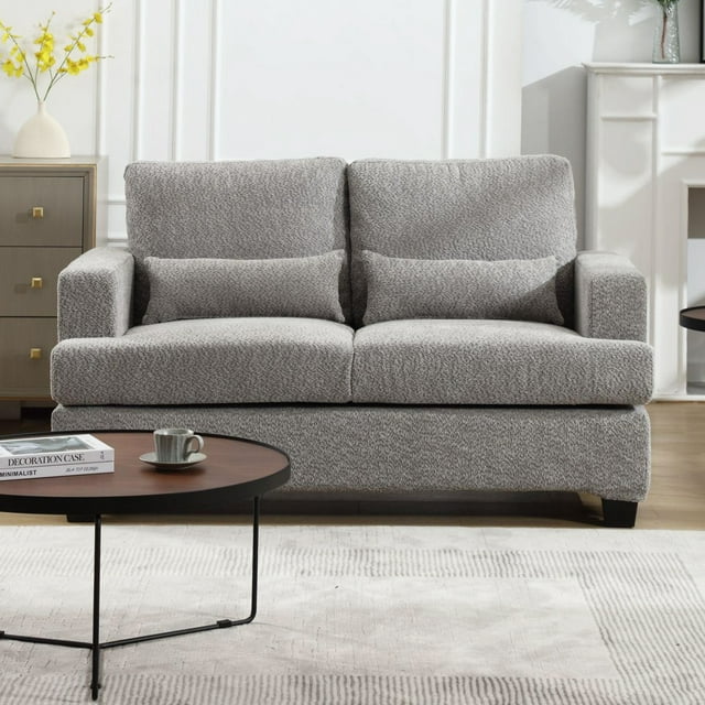 Muumblus Modern Single Sofa Chair, 37" Small Couch with 1 Waist Pillow, Removable Back Cushion, Living Room Set, White Fabric