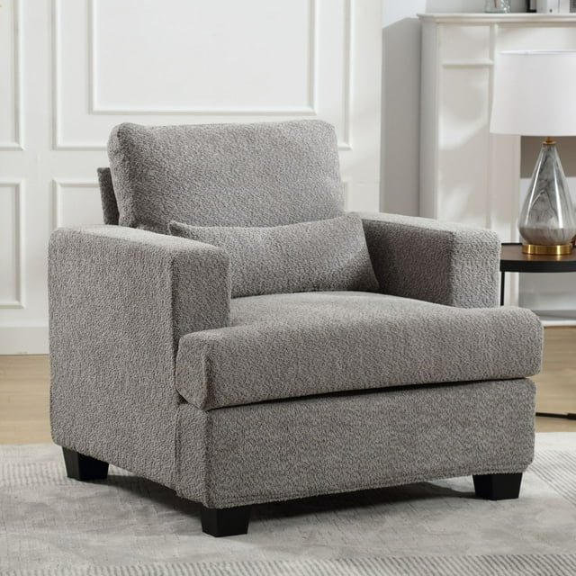 Muumblus Modern Single Sofa Chair, 37" Small Couch with 1 Waist Pillow, Removable Back Cushion, Living Room Set, White Fabric