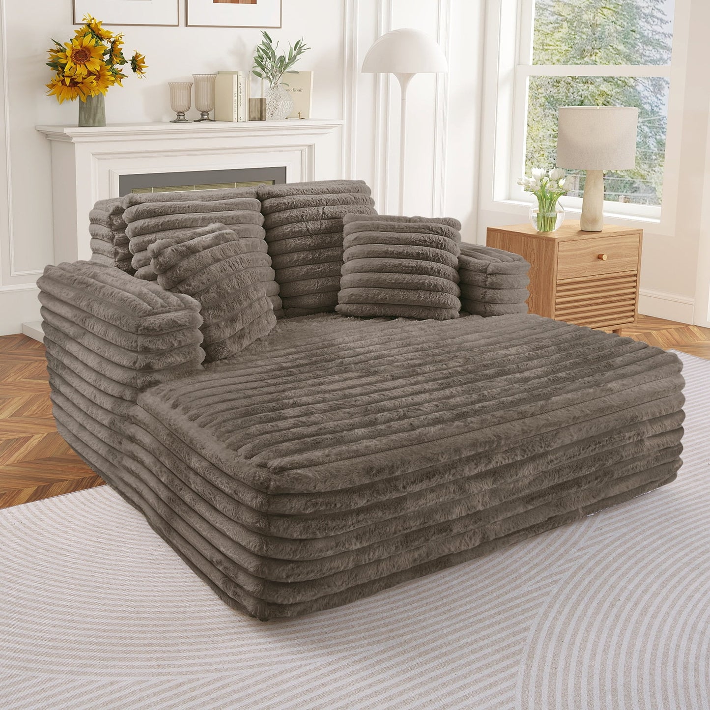 Muumblus Oversized Chaise Lounge Chair Indoor Furniture, No Assembly Required, Plush Corduroy Upholstered Sofa Bed Cozy Sleeper Couch for Living Room, Bedroom