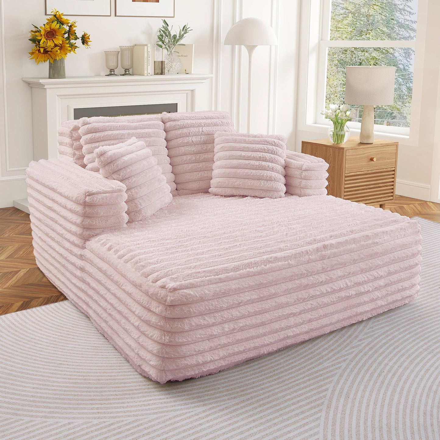 Muumblus Oversized Chaise Lounge Chair Indoor Furniture, No Assembly Required, Plush Corduroy Upholstered Sofa Bed Cozy Sleeper Couch for Living Room, Bedroom