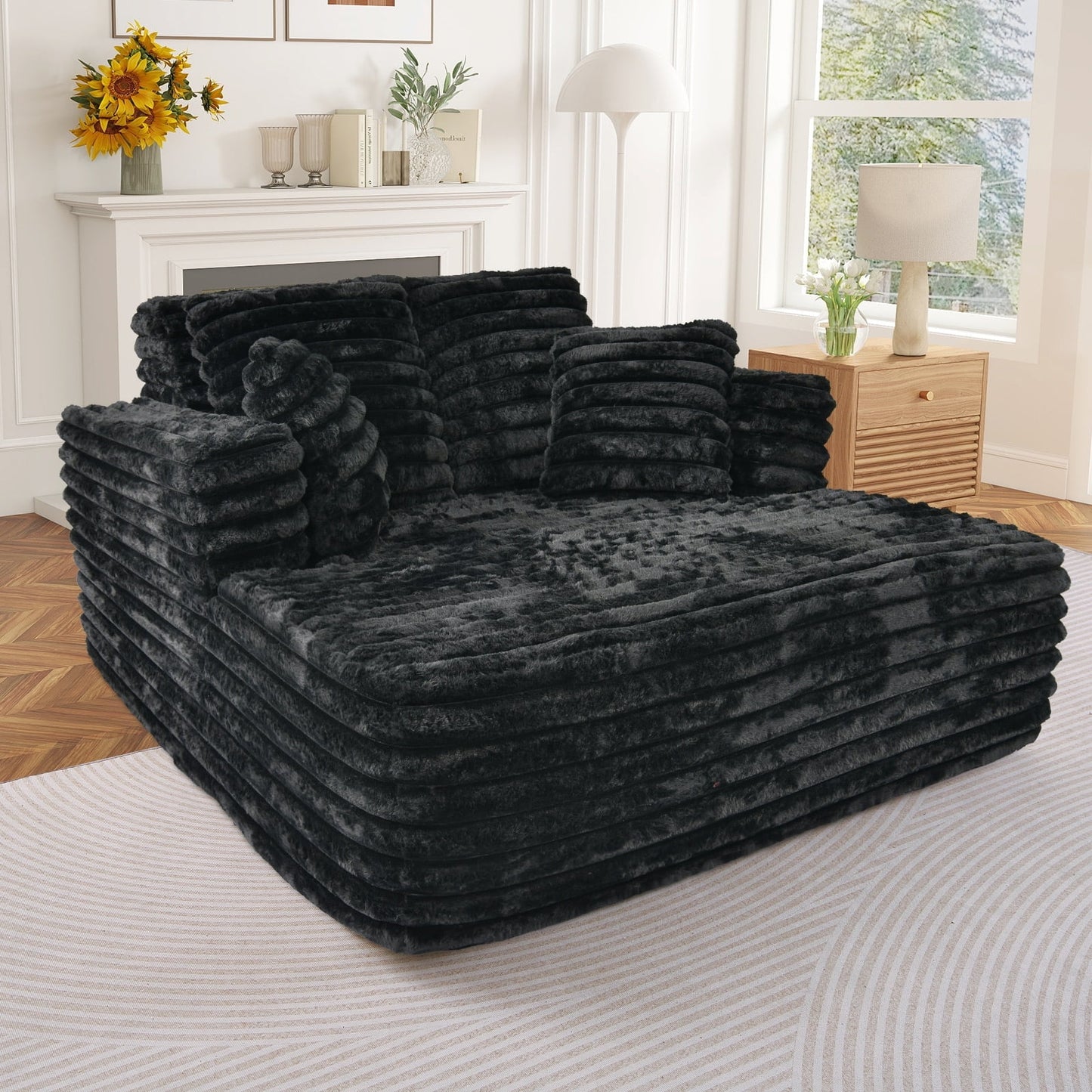 Muumblus Oversized Chaise Lounge Chair Indoor Furniture, No Assembly Required, Plush Corduroy Upholstered Sofa Bed Cozy Sleeper Couch for Living Room, Bedroom