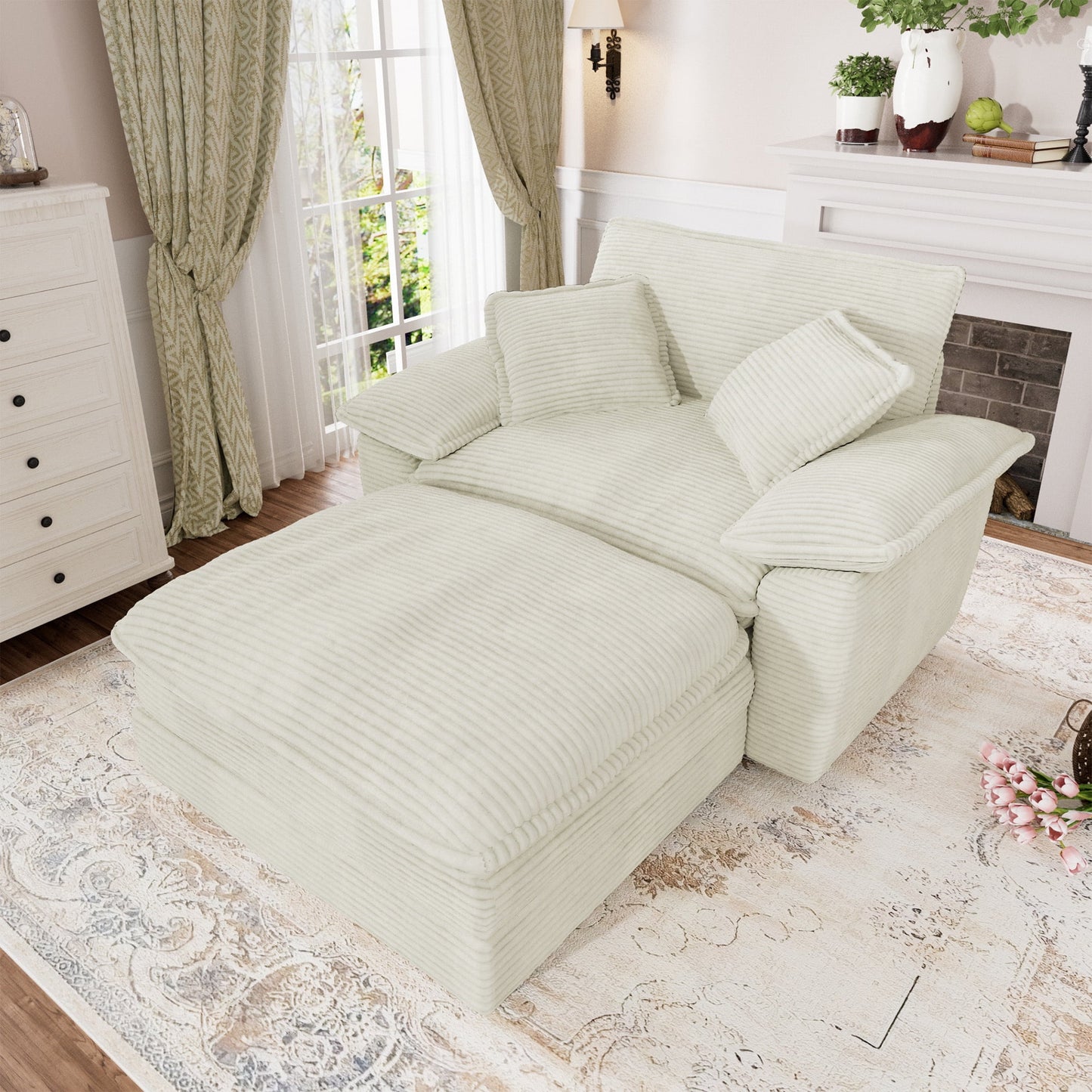 Muumblus Oversized Accent Chair with Ottoman, 48" Indoor Chaise Lounge Cloud Sofa Reading Armchair for Modern Living Room, Bedroom