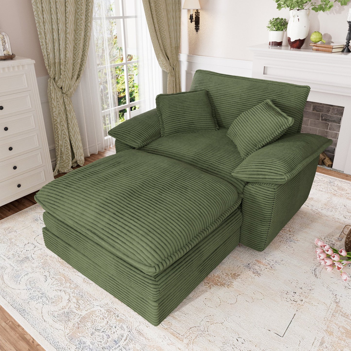 Muumblus Oversized Accent Chair with Ottoman, 48" Indoor Chaise Lounge Cloud Sofa Reading Armchair for Modern Living Room, Bedroom