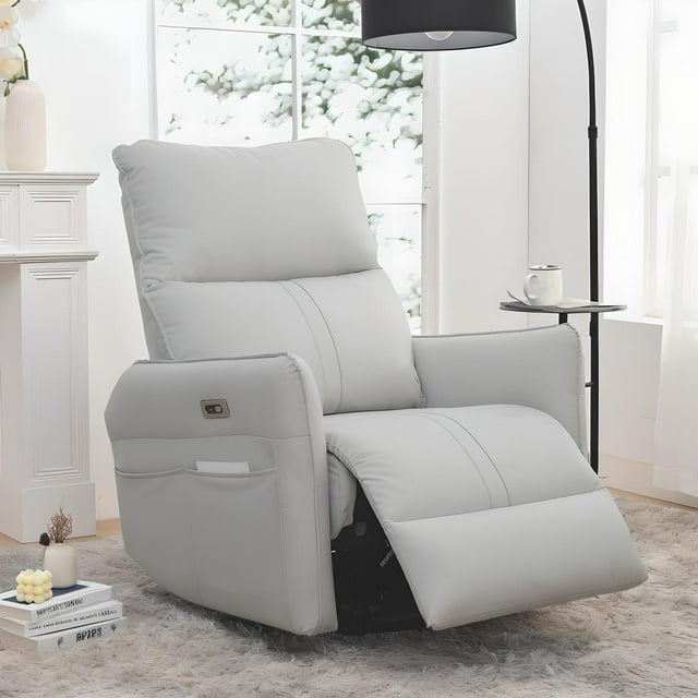 Muumblus Power Swivel Glider Rocker Recliner in Brown Faux Leather