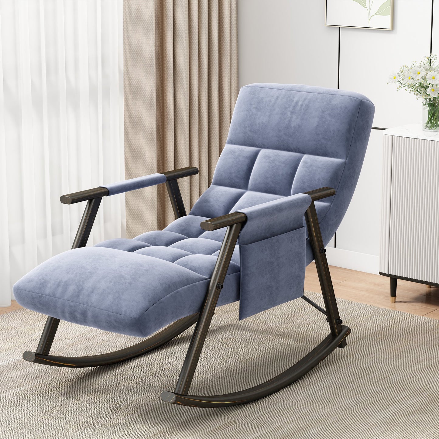 Muumblus Rocking Chaise Lounge Indoor, Upholstered Glider Rocking Chair, Adjustable Back and Footrest, Rocker Recliner for Living Room Bedroom, White Teddy