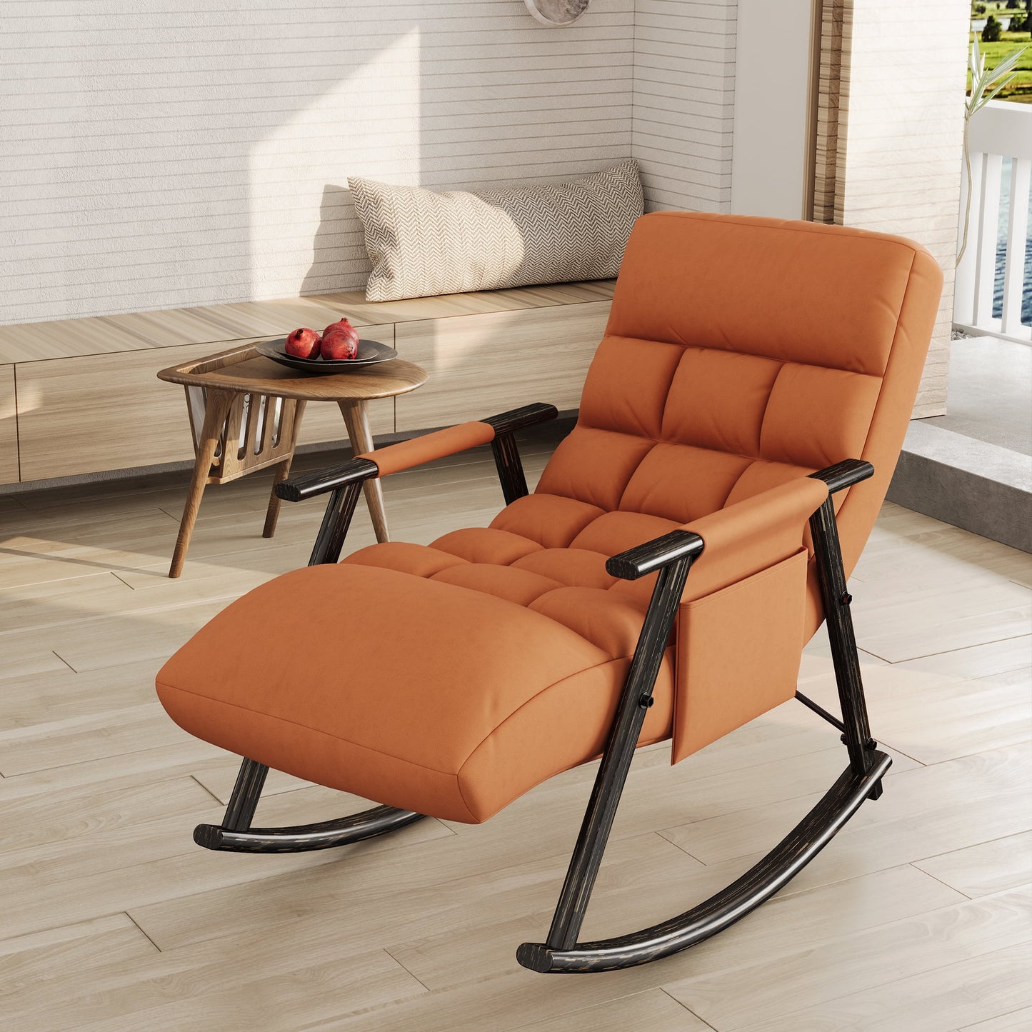 Muumblus Rocking Chaise Lounge Indoor, Upholstered Glider Rocking Chair, Adjustable Back and Footrest, Rocker Recliner for Living Room Bedroom, White Teddy