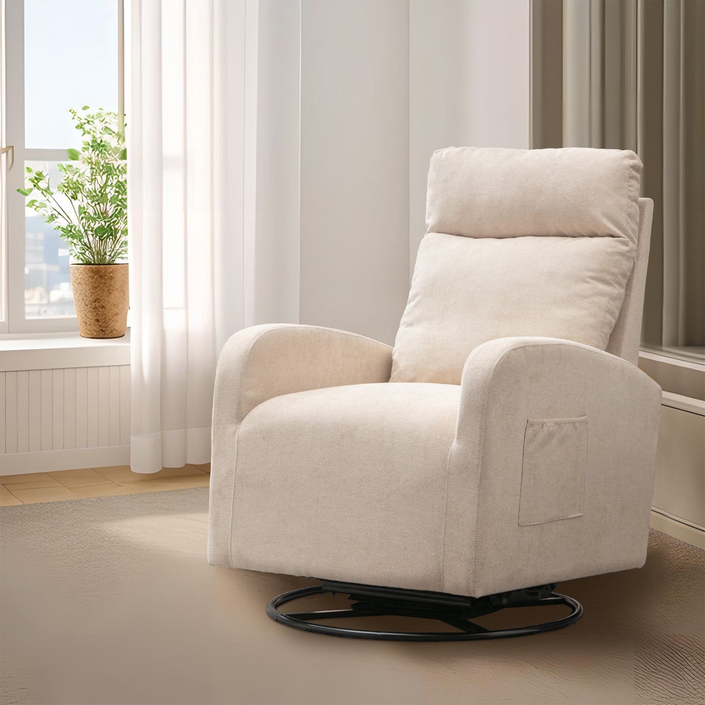 Muumblus Swivel Glider Rocker, Modern Teddy High Back Rocking Chair for Living Room, White