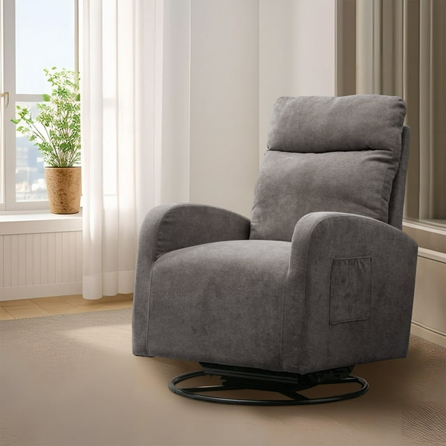 Muumblus Swivel Glider Rocker, Modern Teddy High Back Rocking Chair for Living Room, White