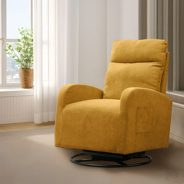 Muumblus Swivel Glider Rocker, Modern Teddy High Back Rocking Chair for Living Room, White