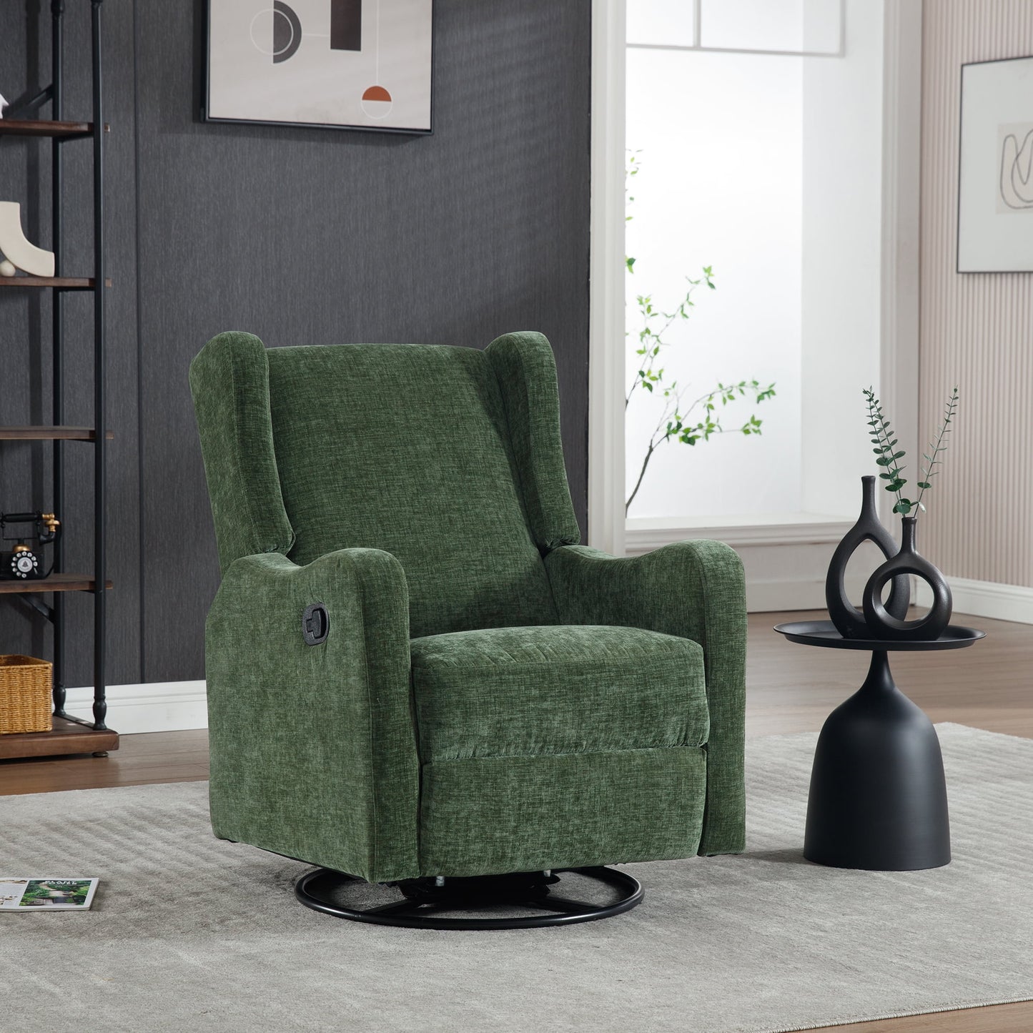 Muumblus Swivel Glider Rocking Chair for Nursery, Wingback Upholstered Glider Rocker in Ivory Chenille Fabric