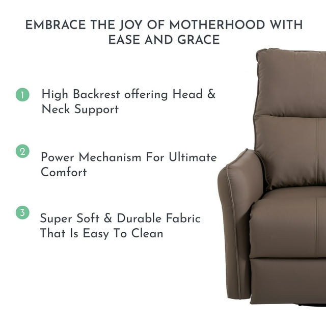 Muumblus Power Swivel Glider Rocker Recliner in Brown Faux Leather