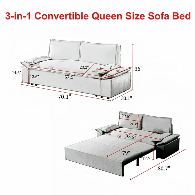 Muumblus 70" Queen Pull Out Sofa Bed, Modern 3-in-1 Convertible Loveseat Sleeper with 2 Pillows, Velvet Sleeper Sofa for Living Room, Bedroom, Small Apartment, Black