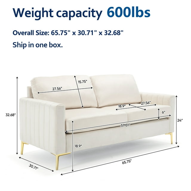 Muumblus 65 inch Loveseat Sofa, 2 Seater Sofa for Small Space, Tufted Velvet Couch, Mid Century Modern Small Couches for Living Room, Bedroom, Beige
