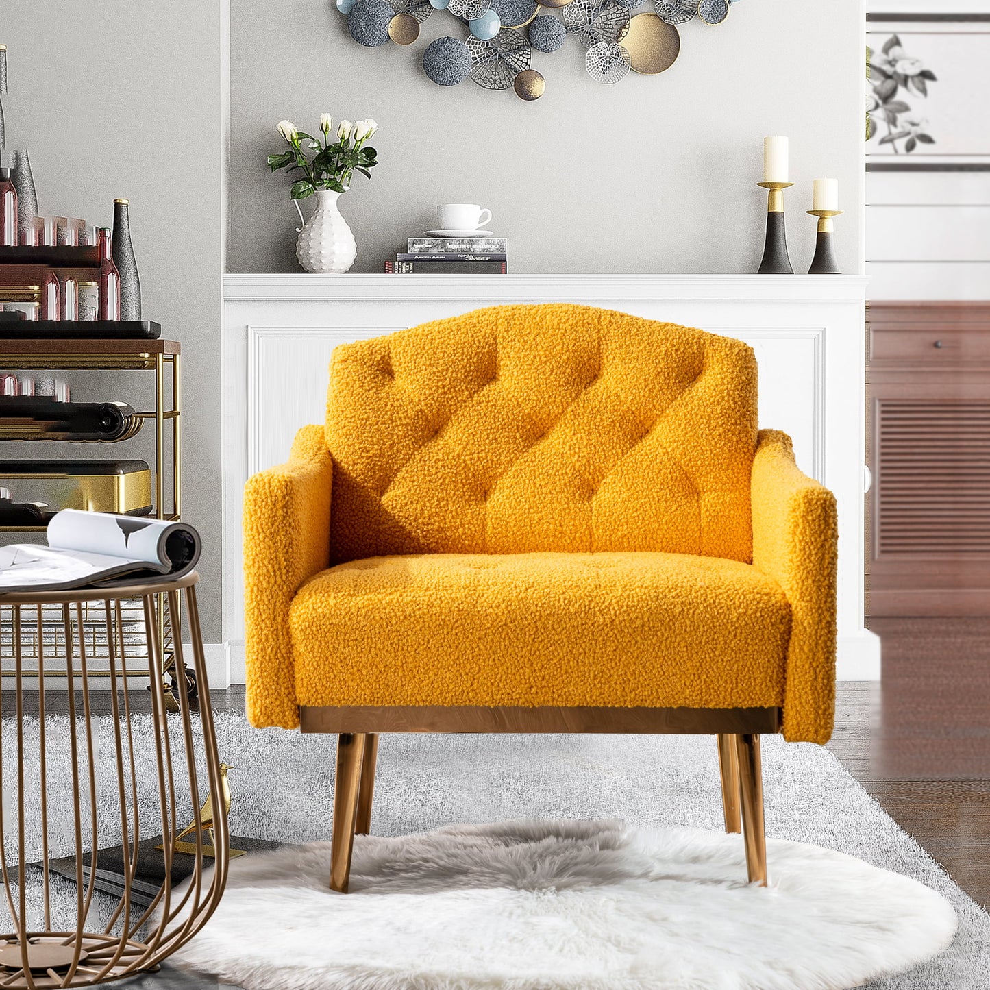 Muumblus Modern Accent Chair, Upholstered Single Sofa Chair Sherpa Arm Chair for Living Room and Bedroom