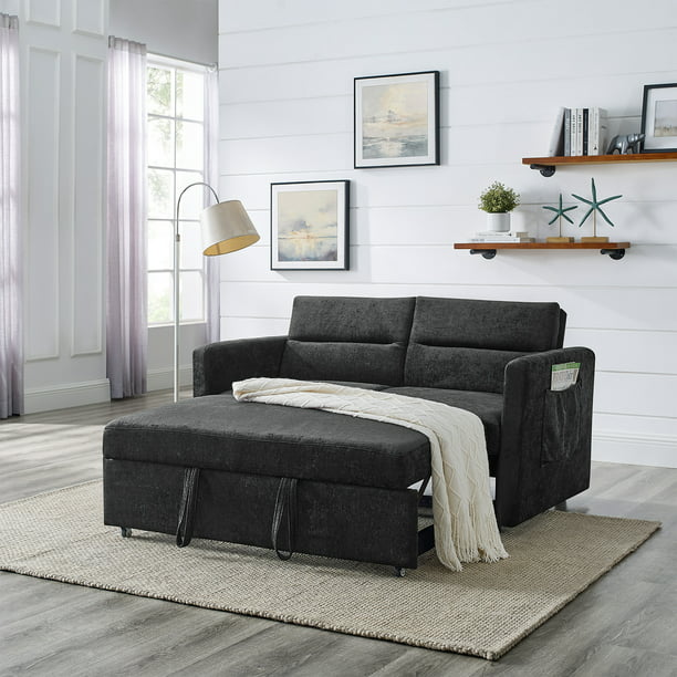 Muumblus 54.5" Pull Out Sofa Bed, Convertible Futon Sofa Bed with Pull Out Bed, Loveseat Sleeper Sofa for Living Room, Adjustable Back