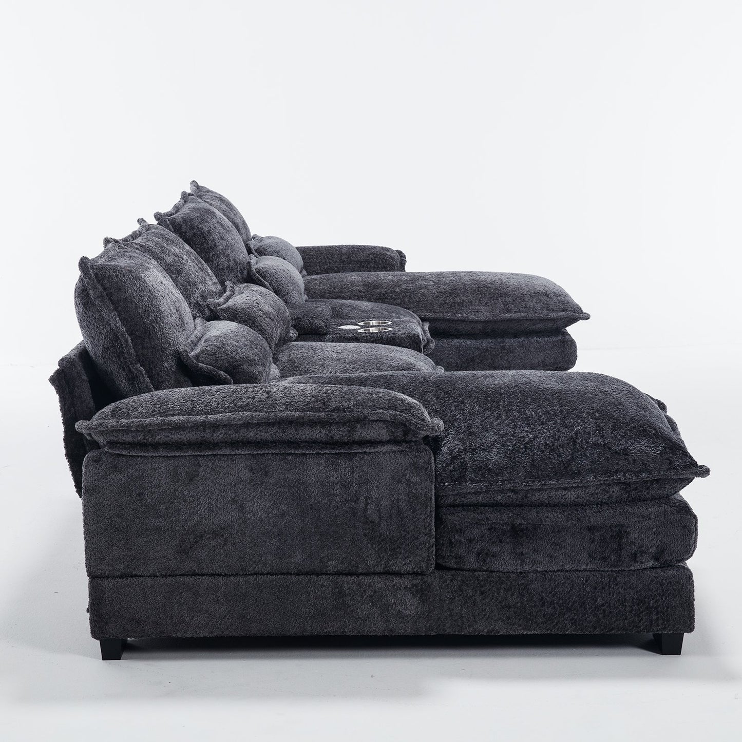 Muumblus 123" Sectional Modular Sofa with Storage Console, Oversized Chenille U-Shaped Couch, Gray