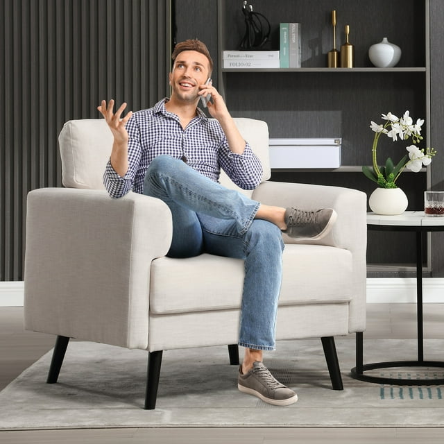 Muumblus 35.8" Oversized Accent Armchairs Set of 2, Modern Large Leisure Chair and A Half for Living Room, Beige Linen