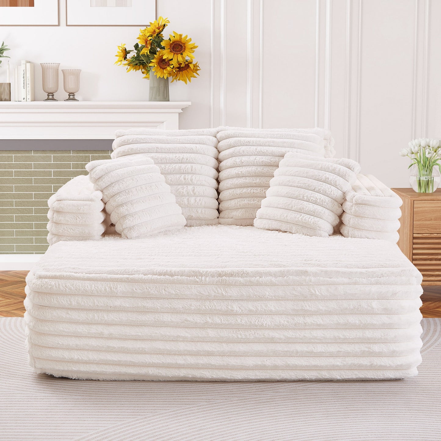 Muumblus Oversized Chaise Lounge Chair Indoor Furniture, No Assembly Required, Plush Corduroy Upholstered Sofa Bed Cozy Sleeper Couch for Living Room, Bedroom
