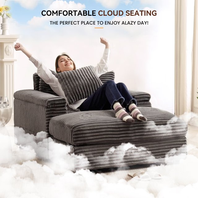 Muumblus Oversized Lounge Chair with Ottoman, Cloud Accent Reading Armchair for Living Room