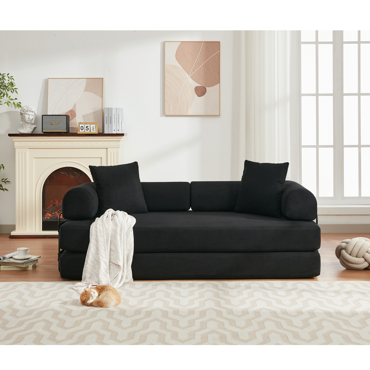 Muumblus Convertible Floor Futon Sofa Bed, Comfy Foldable Sleeper Cloud Couch for Living Room, Bedroom