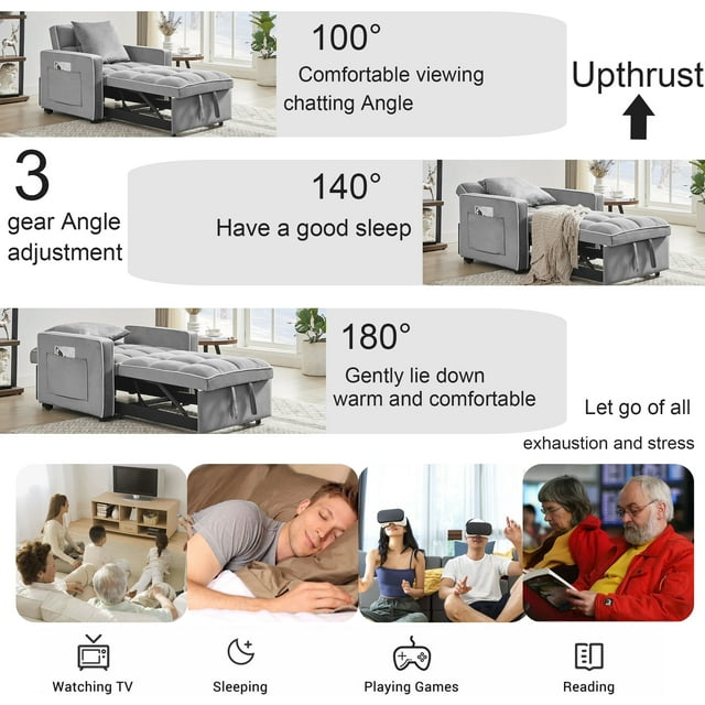 Muumblus Sleeper Sofa Chair Bed, 3-in-1 Convertible Sofa Chair