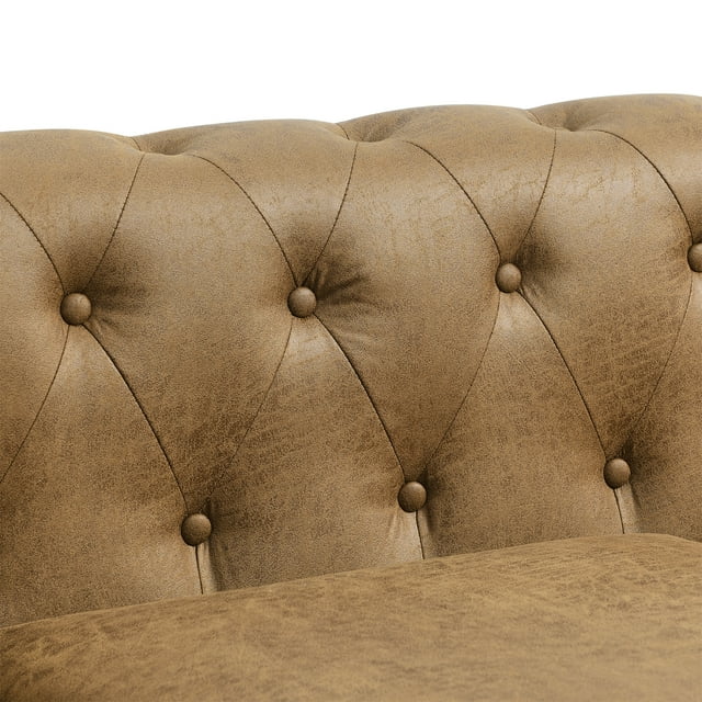 Muumblus 3-Seater Sofa for Living Room, 80.3" Chesterfield Tufted Sofa Couch, Brown Faux Leather