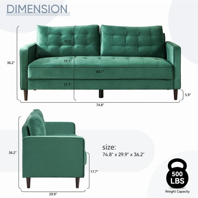 Muumblus 75 " Velvet Tufted Upholstered Sofa Couch
