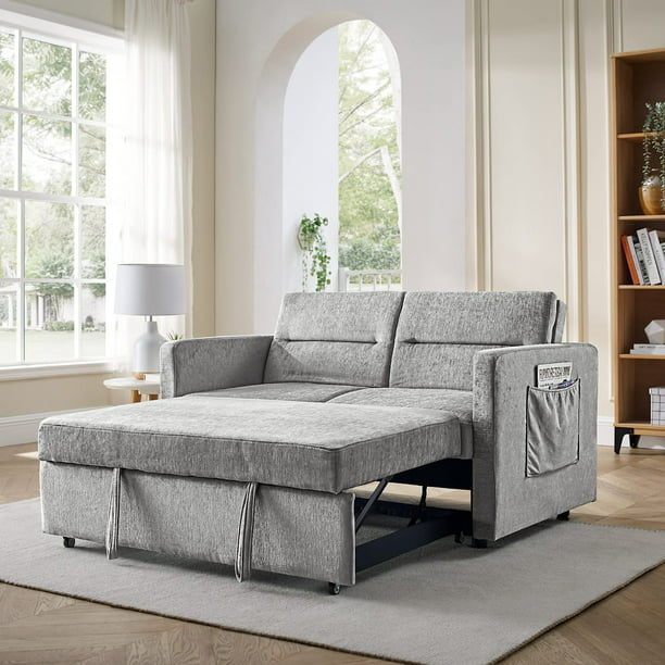 Muumblus 54.5" Pull Out Sofa Bed, Convertible Futon Sofa Bed with Pull Out Bed, Loveseat Sleeper Sofa for Living Room, Adjustable Back