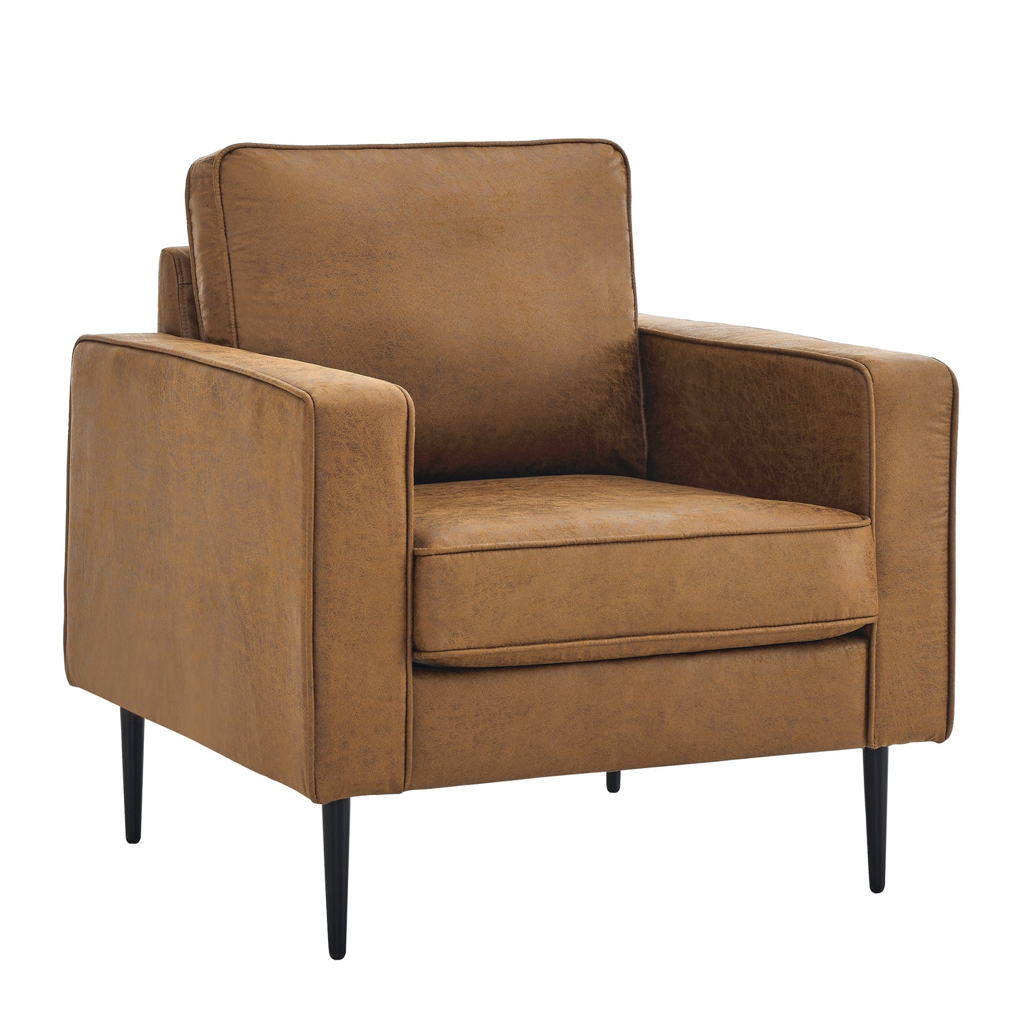 Muumblus Accent Chair with Ottoman, Upholstered Lounge Chiar in Brown Faux Leather