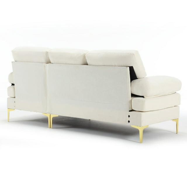 Muumblus L Shaped Sectional Sofa, 83" Chenille Fabric Upholstered Tufted Couch, 3 Seats Wide Chaise Lounge for Living Room, Beige