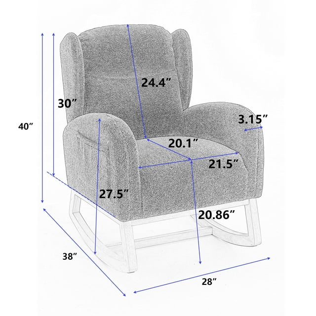 Muumblus Wingback Glider Rocking Chair for Baby Nursery, Ivory Teddy
