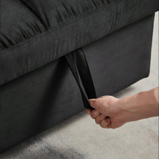 Muumblus 84" Convertible Sofa Bed, Pull Out Sofa Bed, Modern Tufted Sectional Sleeper Sofa with Storage Chaise, L Shaped Sofa Couch for Living Room, Black Velvet