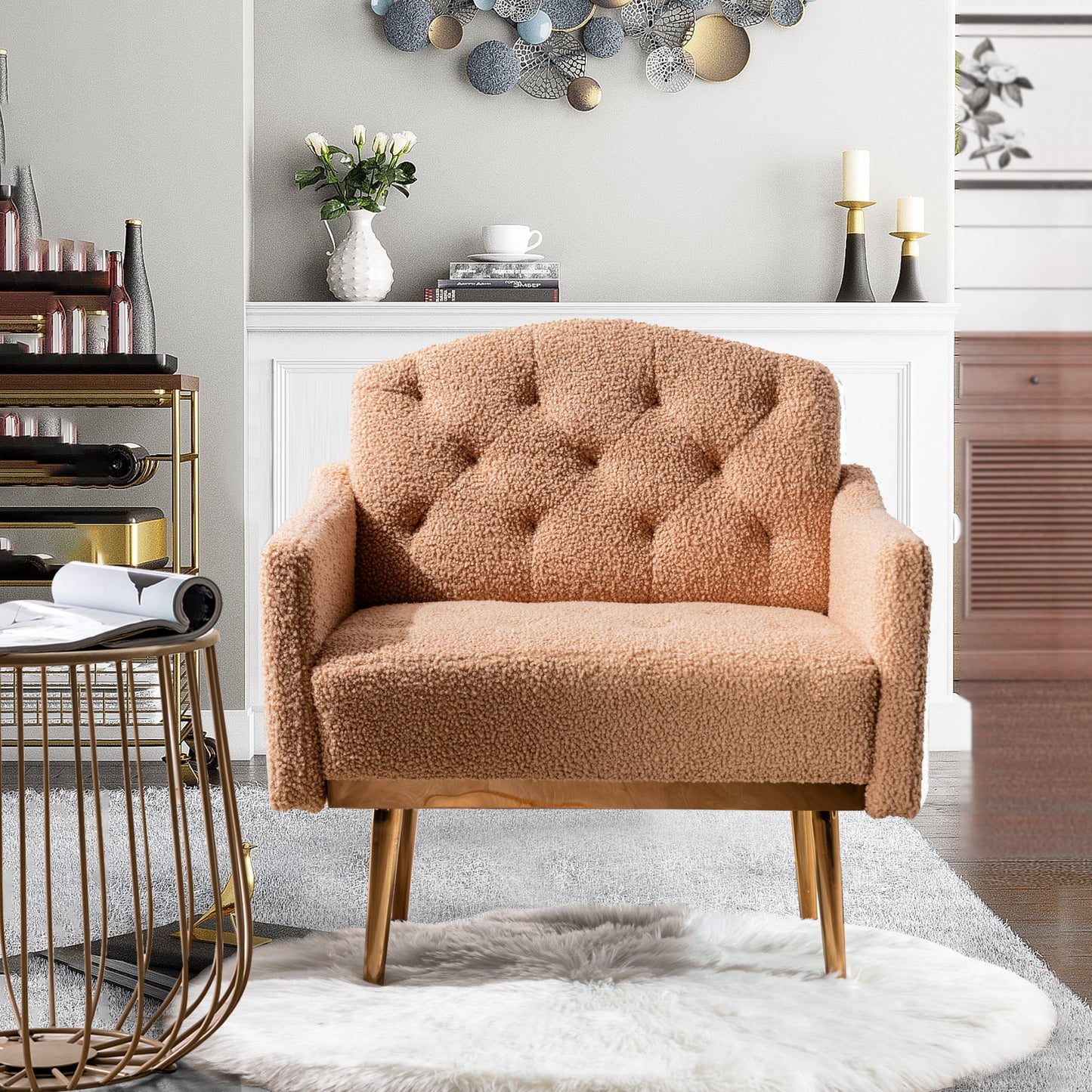 Muumblus Modern Accent Chair, Upholstered Single Sofa Chair Sherpa Arm Chair for Living Room and Bedroom