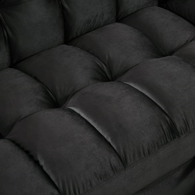 Muumblus 84" Convertible Sofa Bed, Pull Out Sofa Bed, Modern Tufted Sectional Sleeper Sofa with Storage Chaise, L Shaped Sofa Couch for Living Room, Black Velvet