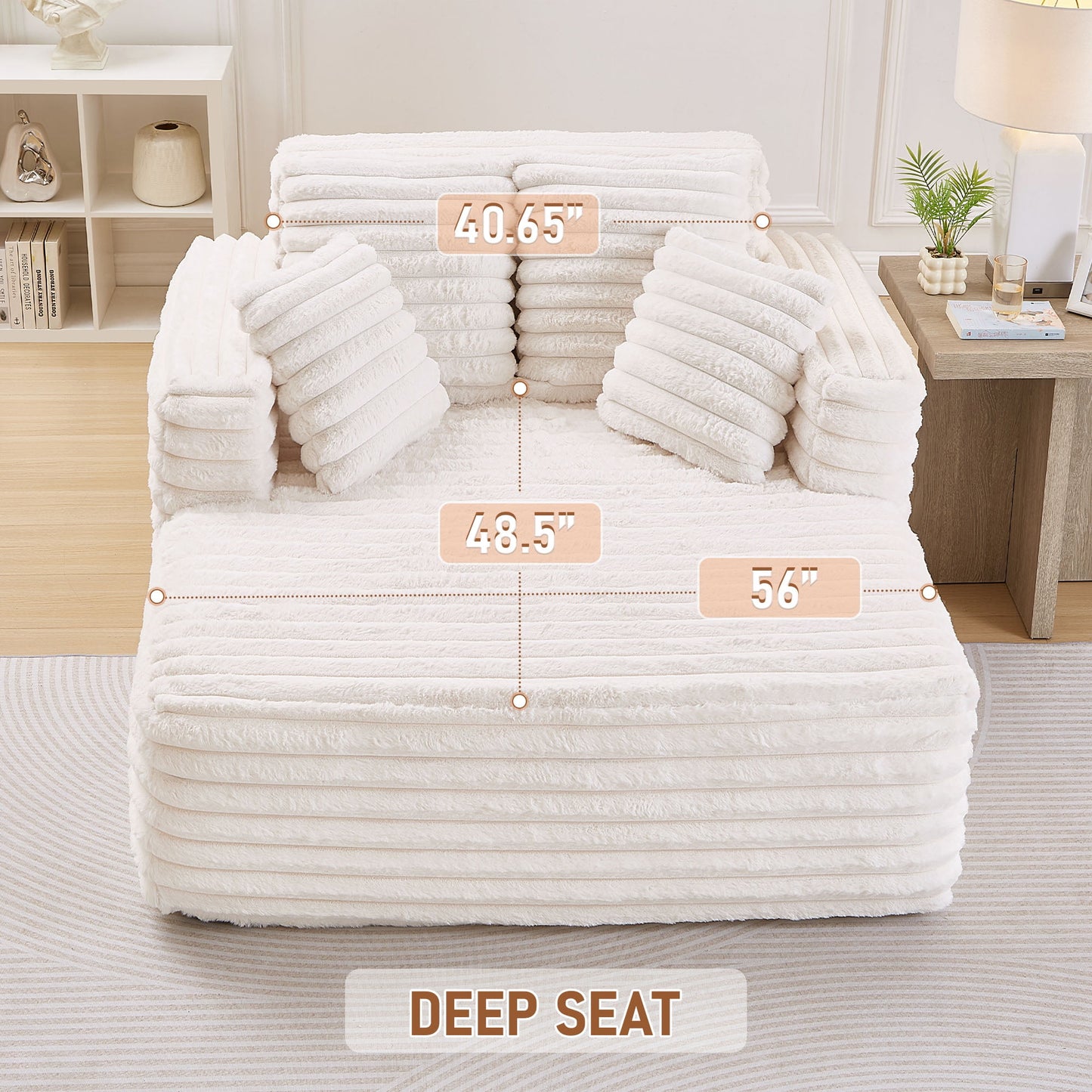 Muumblus Oversized Chaise Lounge Chair Indoor Furniture, No Assembly Required, Plush Corduroy Upholstered Sofa Bed Cozy Sleeper Couch for Living Room, Bedroom