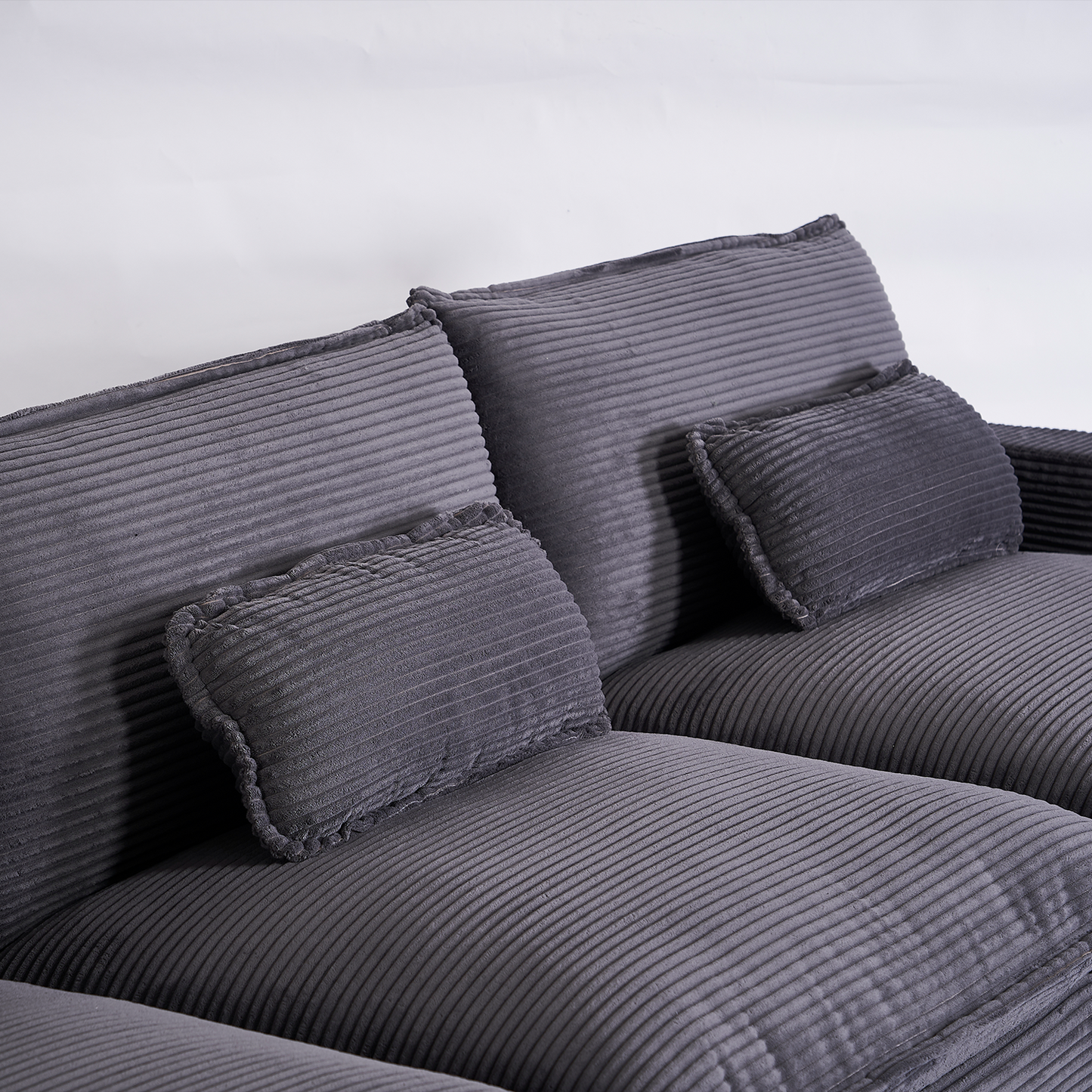 Muumblus 117.7" Corduroy Sectional Sofa with Reversible Ottoman, L-Shaped Couch with Chaise, 3-Seater Sleeper Couch for Living Room, Gray