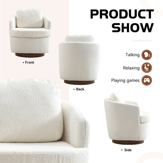 Muumblus Boucle Swivel Accent Barrel Chair, Living Room Leisure Comfy Armchair for Bedroom, Ivory