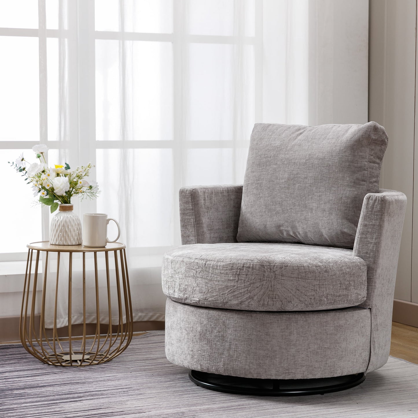 Muumblus Chenille Swivel Chair for Living Room