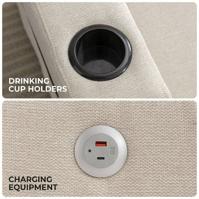 Muumblus Oversized Swivel Accent Chair for Living Room Bedroom, Leisure Single Sofa Armchair with USB Charging Port and Cup Holder, Beige Fabric