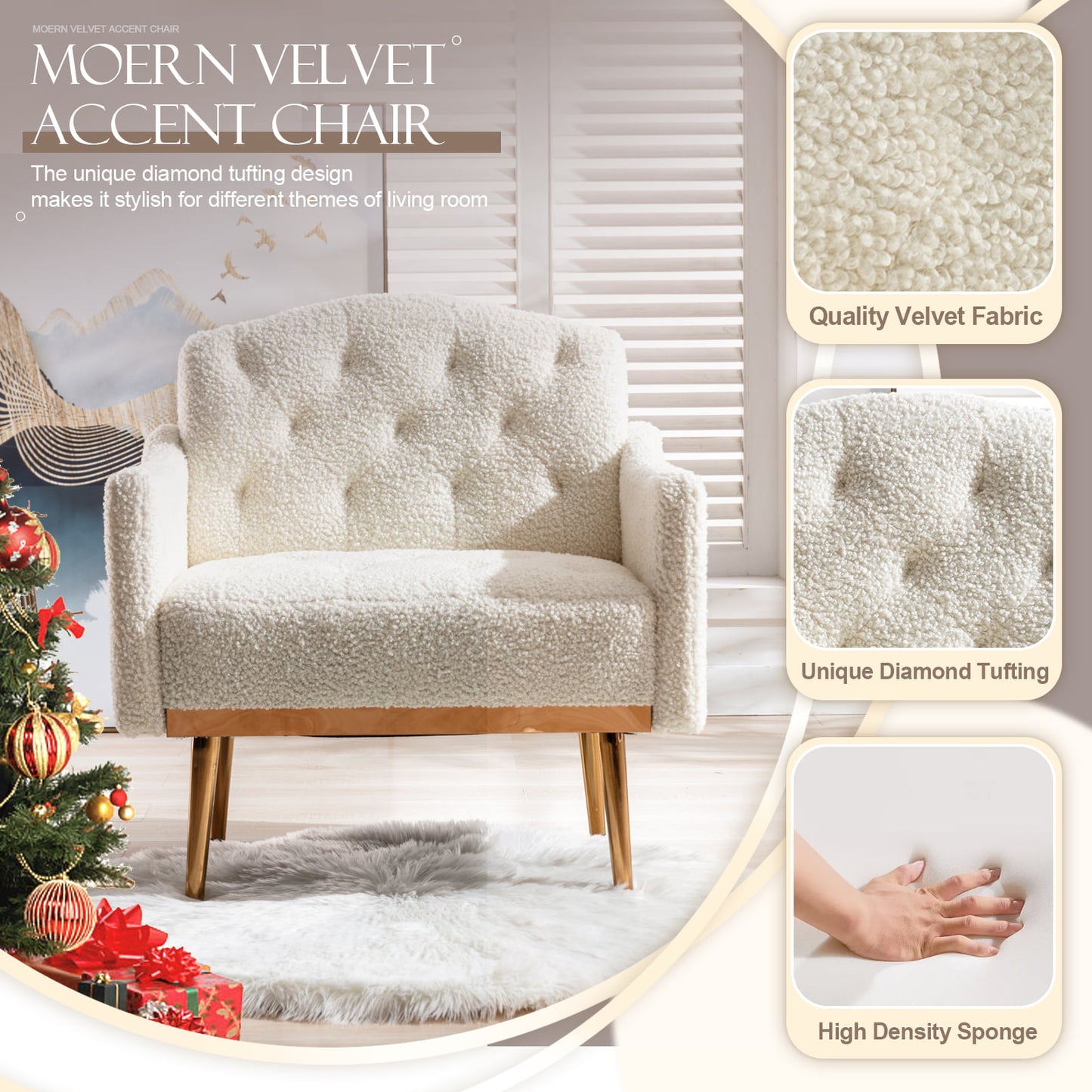 Muumblus Modern Accent Chair, Upholstered Single Sofa Chair Sherpa Arm Chair for Living Room and Bedroom