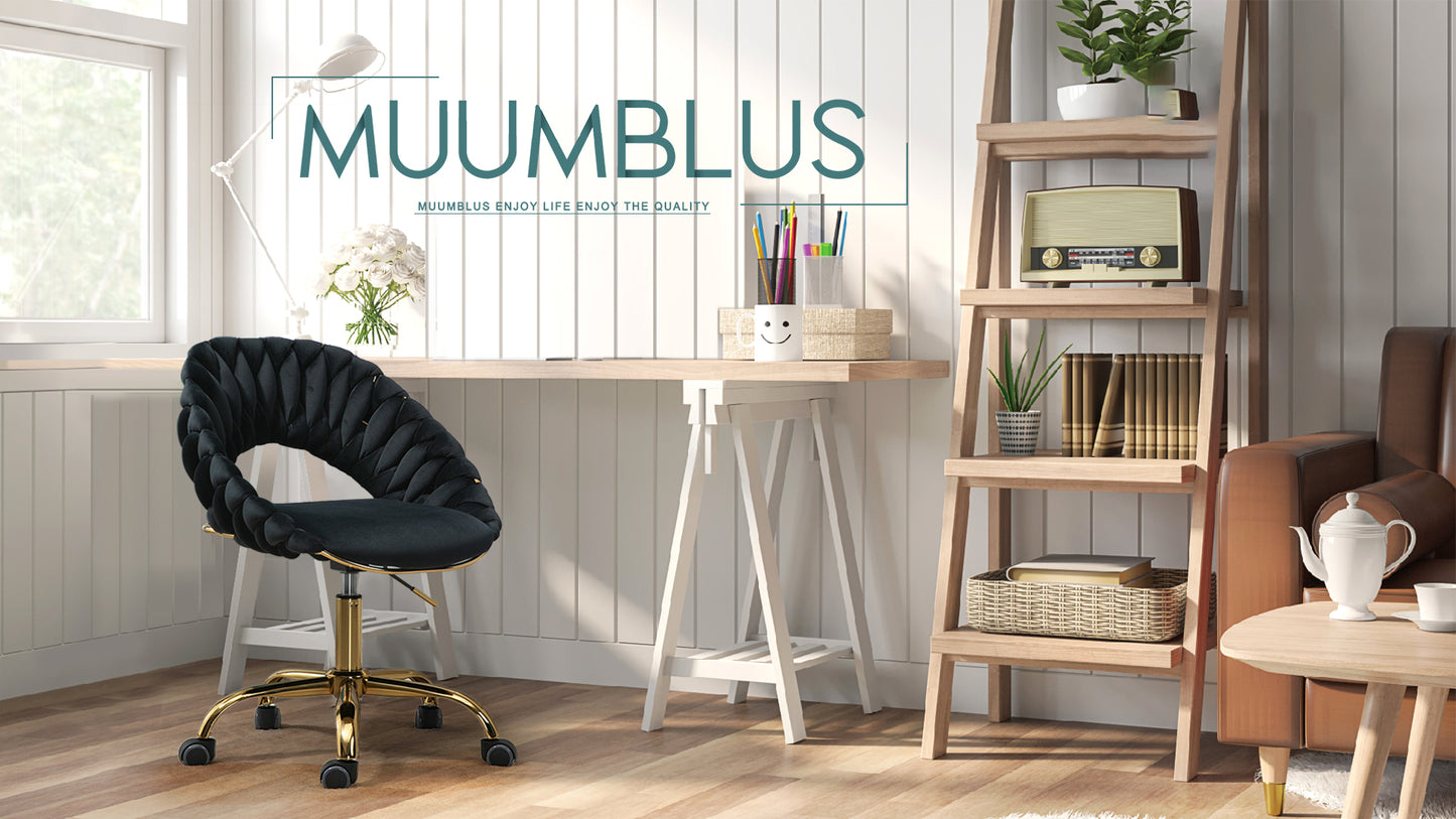 Muumblus Home Office Chair, Modern Woven Velvet Mid Back Armless Adjustable Swivel Task Chair for Small Space, Living Room, Make Up, Study, Beige